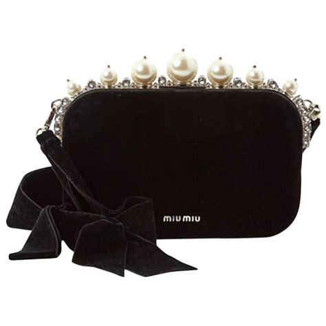 miu miu women's 5ng001p1rf0002 black velvet clutch|miu michigan handbags.